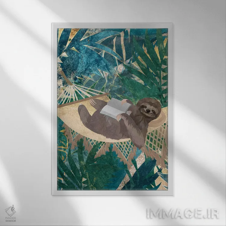 تابلو دکوراتیو تنبلی در جنگل اثر سارا مانوفسکی - نمای قابدار سفید