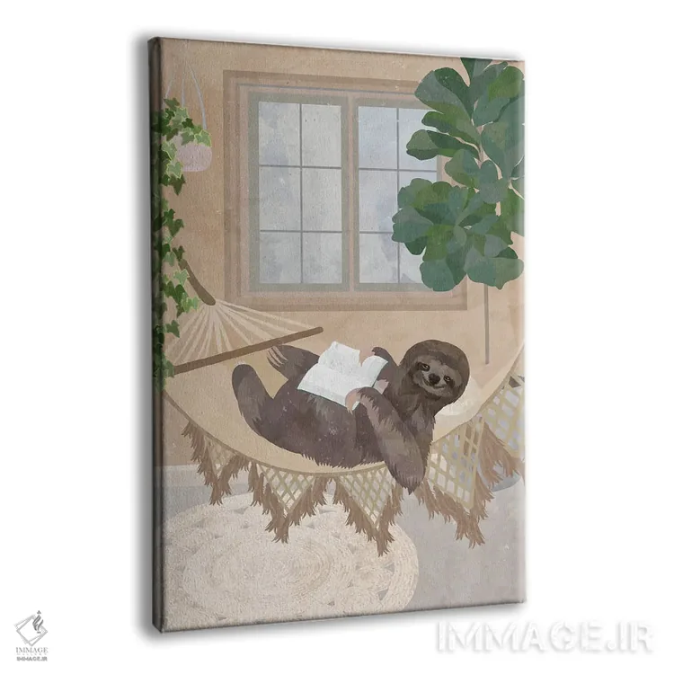 تابلو دکوراتیو تنبلی بوهو در حال کتاب خواندن روی ننو اثر سارا مانوفسکی - نمای پرسپکتیو محصول