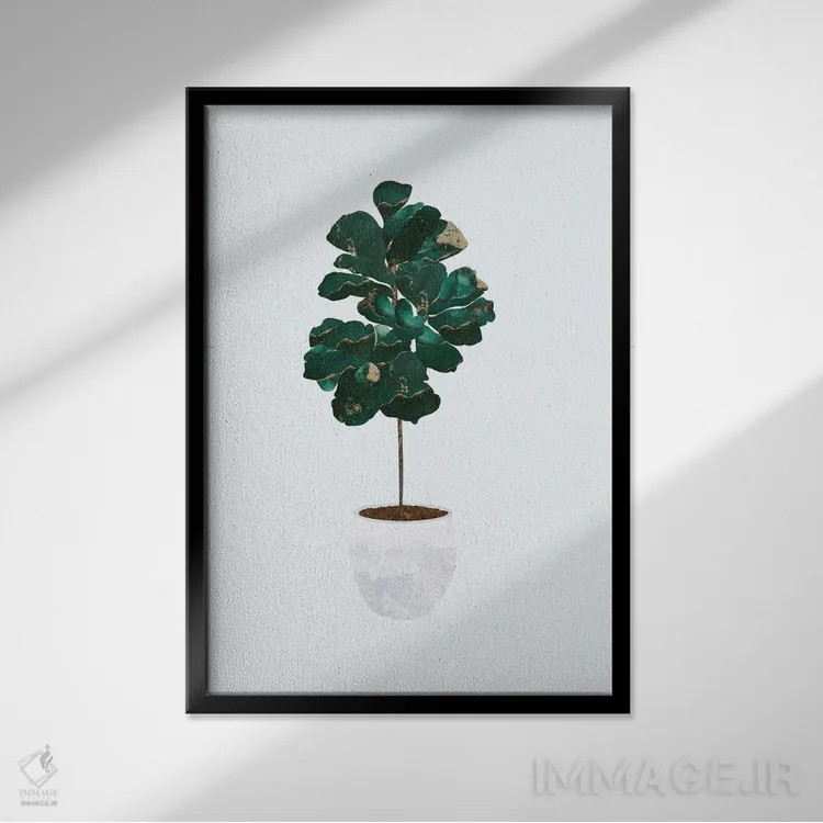 تابلو مدرن انجیر برگ فیلی فلزی اثر سارا مانوفسکی - نمای قابدار مشکی