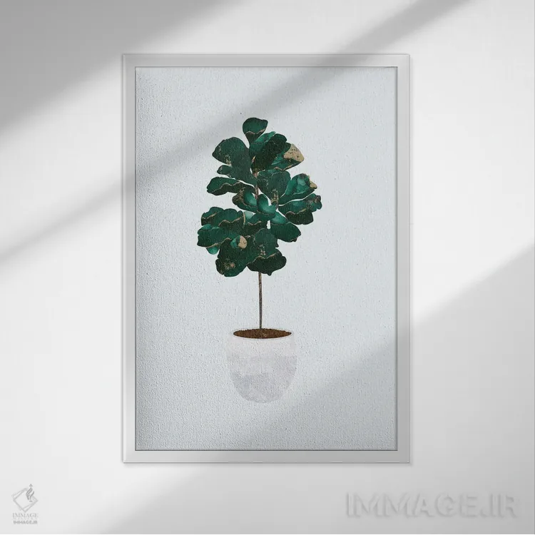 تابلو مدرن انجیر برگ فیلی فلزی اثر سارا مانوفسکی - نمای قابدار سفید