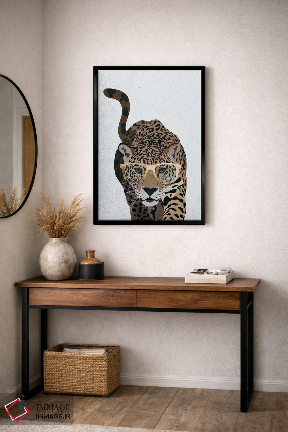 تابلو دکوراتیو پلنگ کنجکاو با عینک اثر سارا مانوفسکی - D5B