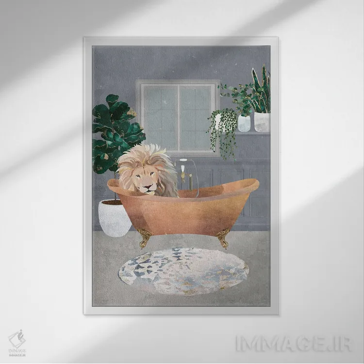 تابلو دکوراتیو شاه لئو در وان مسی اثر سارا مانوفسکی - نمای قابدار سفید