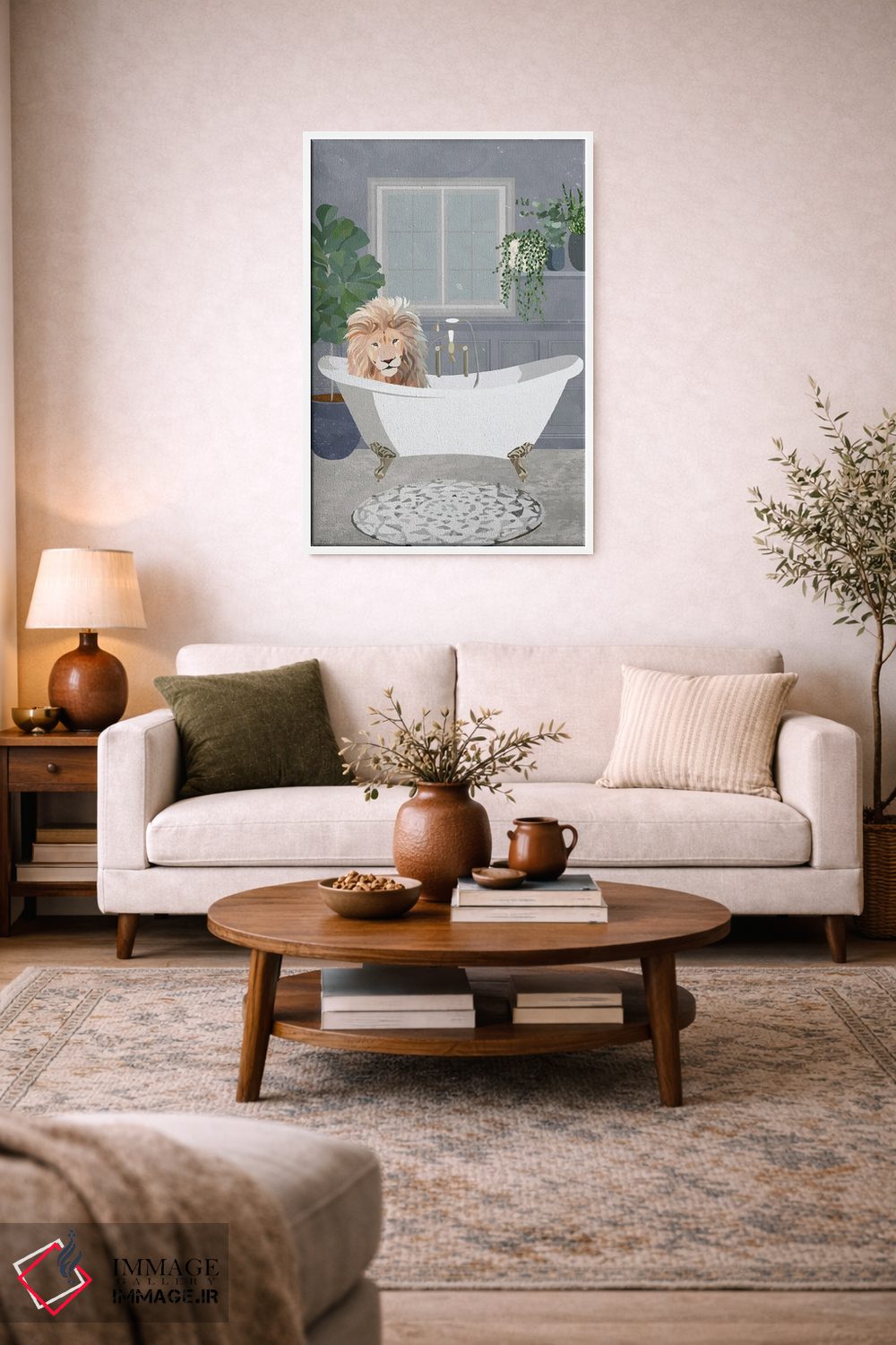 تابلو دکوراتیو شیر در حال حمام کردن اثر سارا مانوفسکی - D1W