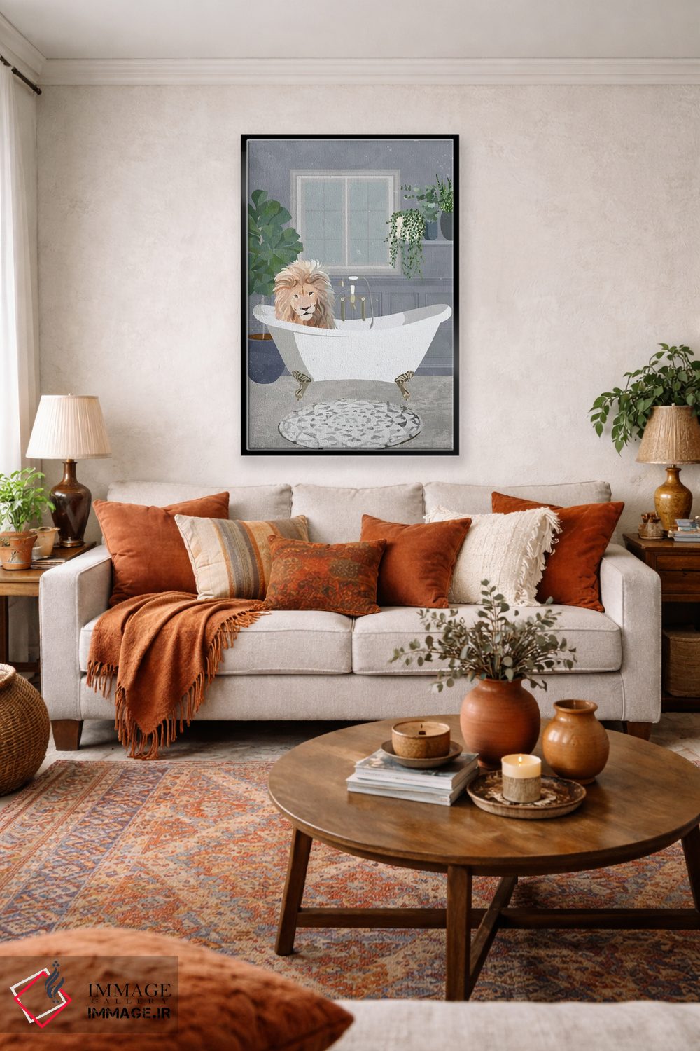 تابلو دکوراتیو شیر در حال حمام کردن اثر سارا مانوفسکی - D2B