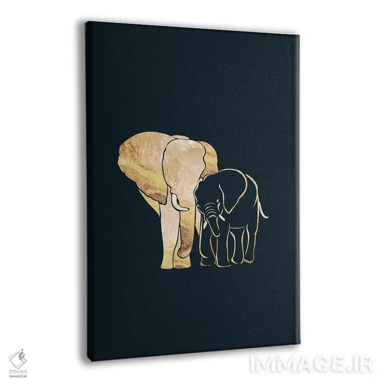 تابلو مدرن فیل ها ۲: سیلوئت طلایی روی زمینه سیاه اثر سارا مانوفسکی - نمای پرسپکتیو محصول