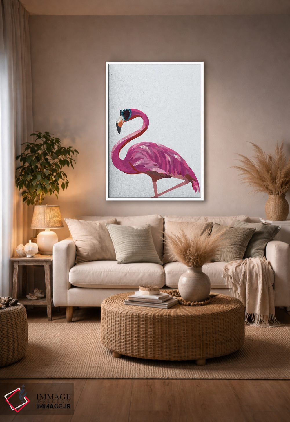 تابلو دکوراتیو فلامینگو با عینک قلبی اثر سارا مانوفسکی - D3W
