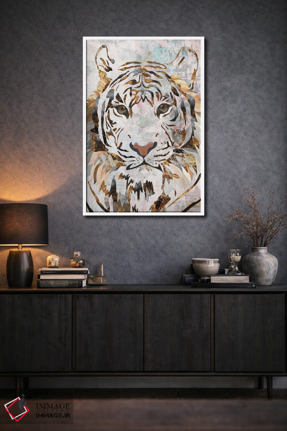 تابلو دکوراتیو ببر طلایی فلزی با سبک گرانج اثر سارا مانوفسکی - D1W