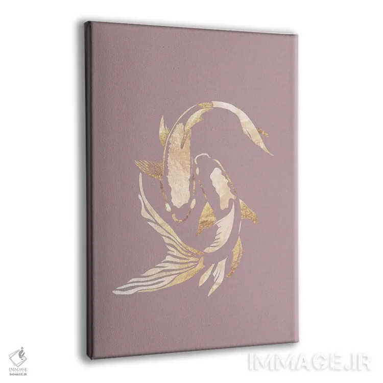 تابلو مدرن ماهی کوی ۲: سیلوئت طلایی روی صورتی اثر سارا مانوفسکی - نمای پرسپکتیو محصول