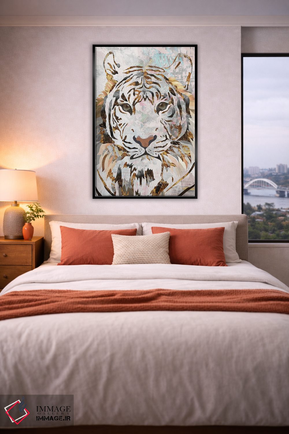 تابلو دکوراتیو ببر طلایی فلزی با سبک گرانج اثر سارا مانوفسکی - D6B