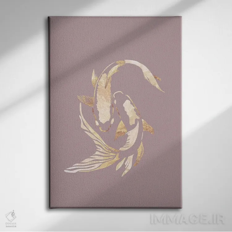 تابلو مدرن ماهی کوی ۲: سیلوئت طلایی روی صورتی اثر سارا مانوفسکی - نمای روبهرو روی دیوار