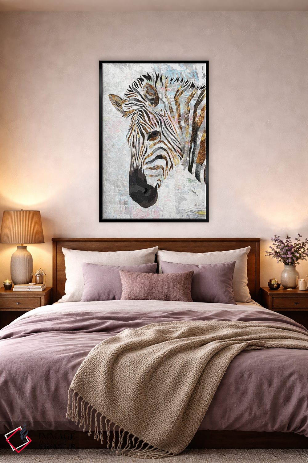 تابلو دکوراتیو گورخر طلایی فلزی با سبک گرانج اثر سارا مانوفسکی - D4B