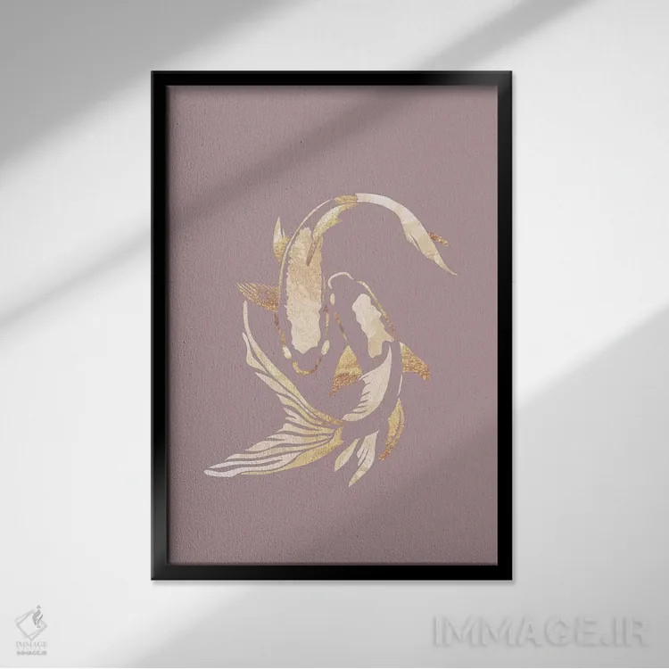 تابلو مدرن ماهی کوی ۲: سیلوئت طلایی روی صورتی اثر سارا مانوفسکی - نمای قابدار مشکی