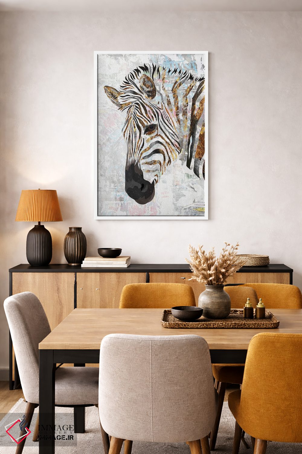 تابلو دکوراتیو گورخر طلایی فلزی با سبک گرانج اثر سارا مانوفسکی - D6W