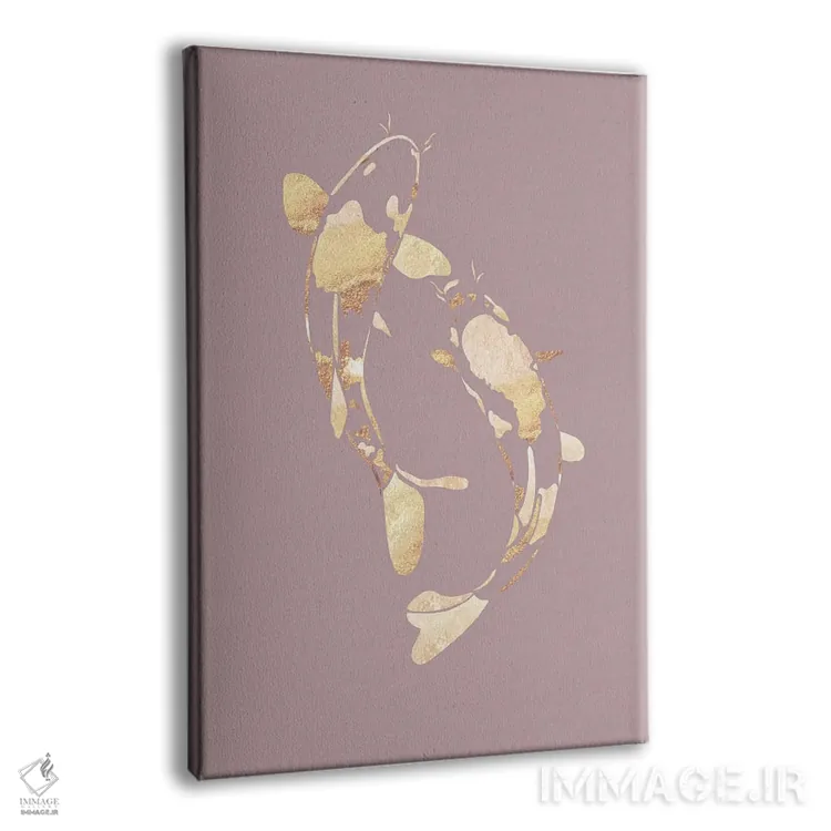 تابلو مدرن ماهی کوی ۱: سیلوئت طلایی روی صورتی اثر سارا مانوفسکی - نمای پرسپکتیو محصول