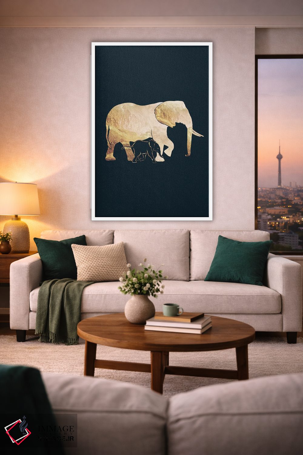 تابلو مدرن فیل ها ۱: سیلوئت طلایی روی زمینه سیاه اثر سارا مانوفسکی - D1W