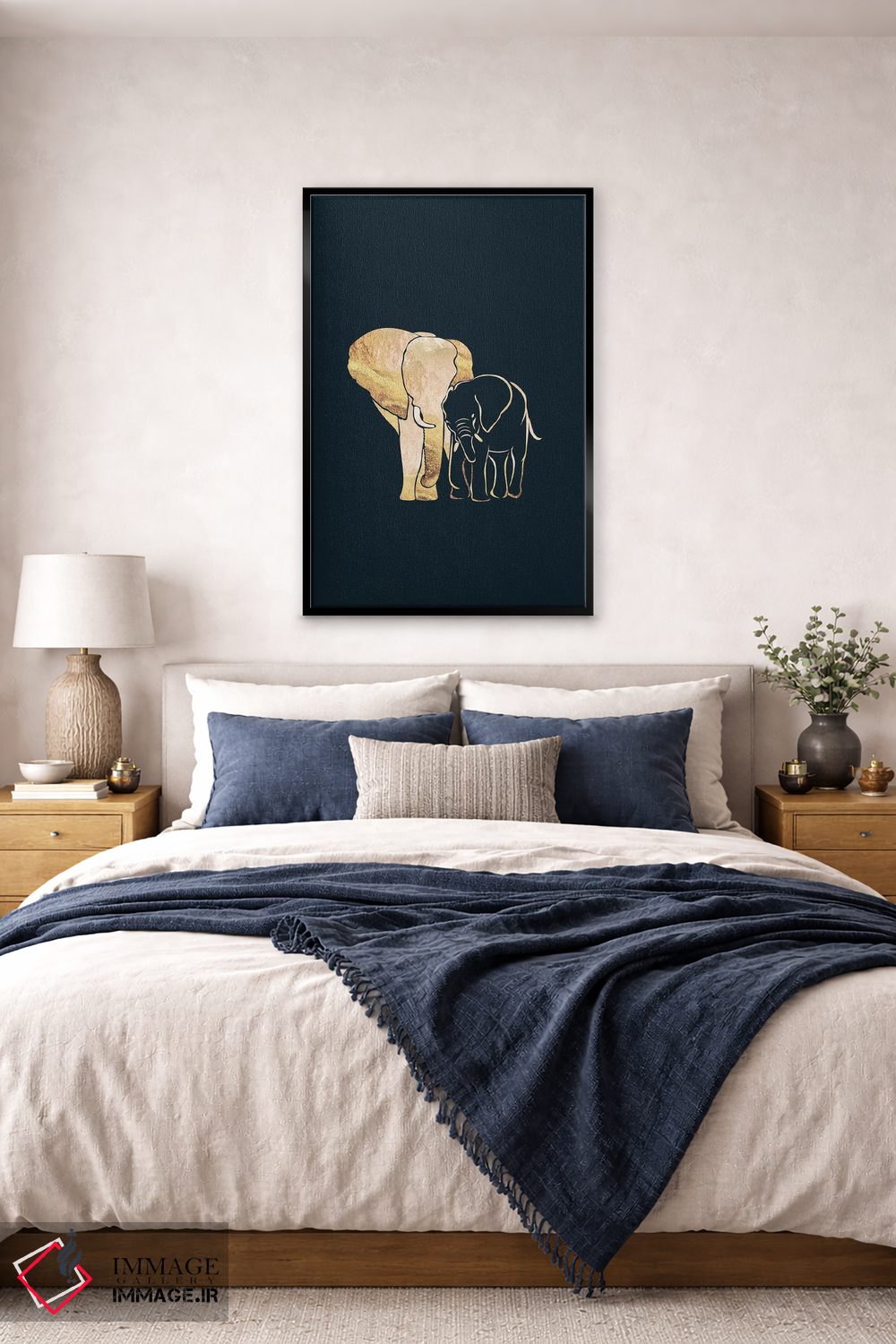 تابلو مدرن فیل ها ۲: سیلوئت طلایی روی زمینه سیاه اثر سارا مانوفسکی - D6B