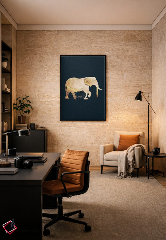 تابلو مدرن فیل ها ۱: سیلوئت طلایی روی زمینه سیاه اثر سارا مانوفسکی - D6B