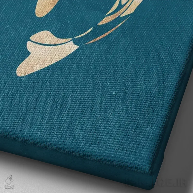 تابلو مدرن ماهی کوی ۱: سیلوئت طلایی روی فیروزه ای اثر سارا مانوفسکی - نمای نزدیک بافت بوم