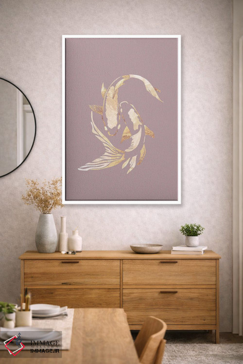 تابلو مدرن ماهی کوی ۲: سیلوئت طلایی روی صورتی اثر سارا مانوفسکی - D2W