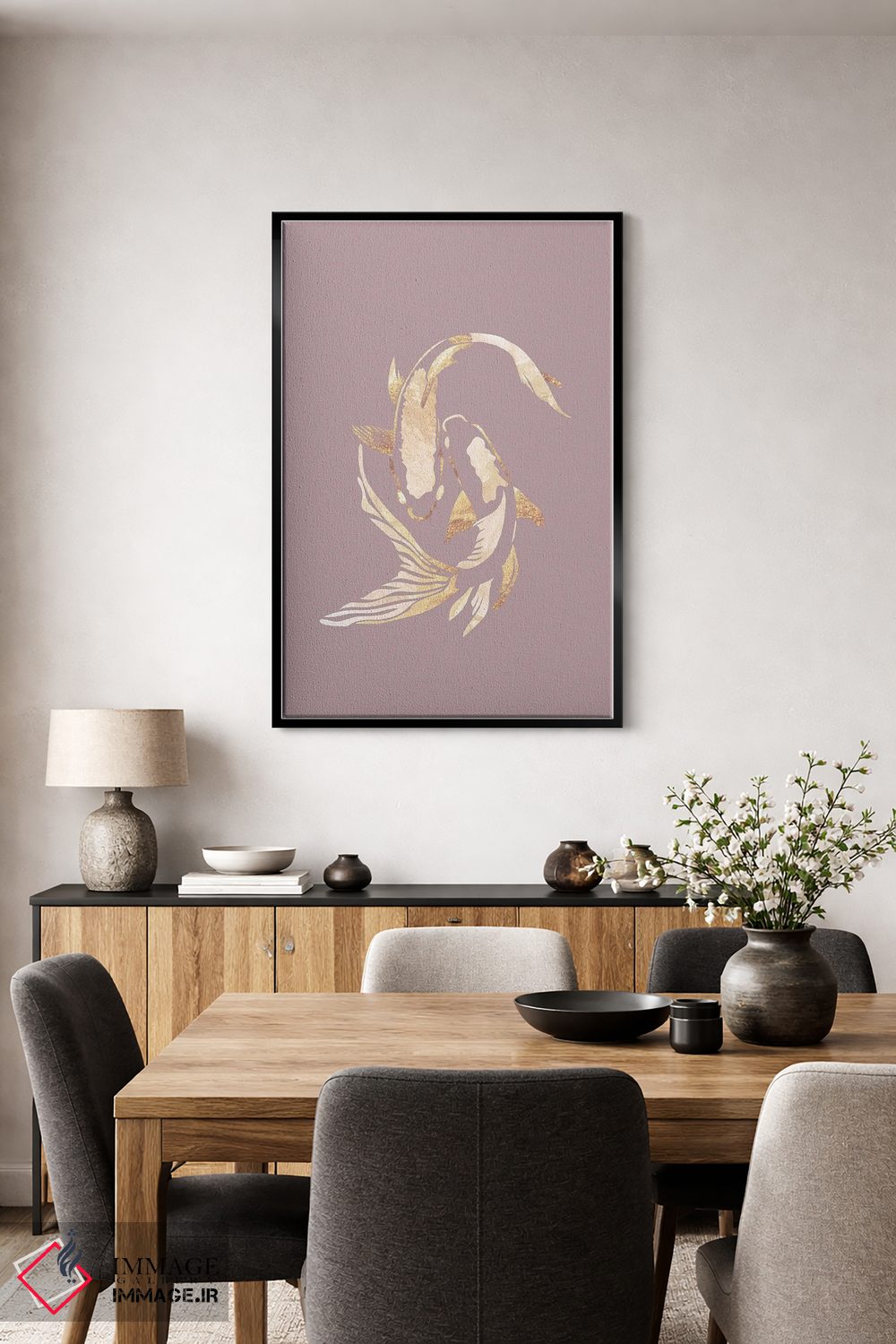 تابلو مدرن ماهی کوی ۲: سیلوئت طلایی روی صورتی اثر سارا مانوفسکی - D5B