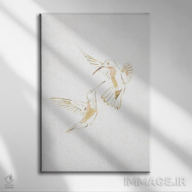 تابلو مدرن مرغ مگس خوار ۱: سیلوئت طلایی اثر سارا مانوفسکی - نمای روبهرو روی دیوار