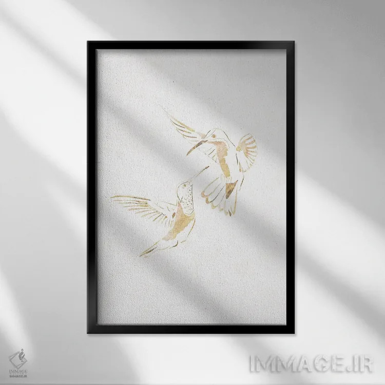 تابلو مدرن مرغ مگس خوار ۱: سیلوئت طلایی اثر سارا مانوفسکی - نمای قابدار مشکی