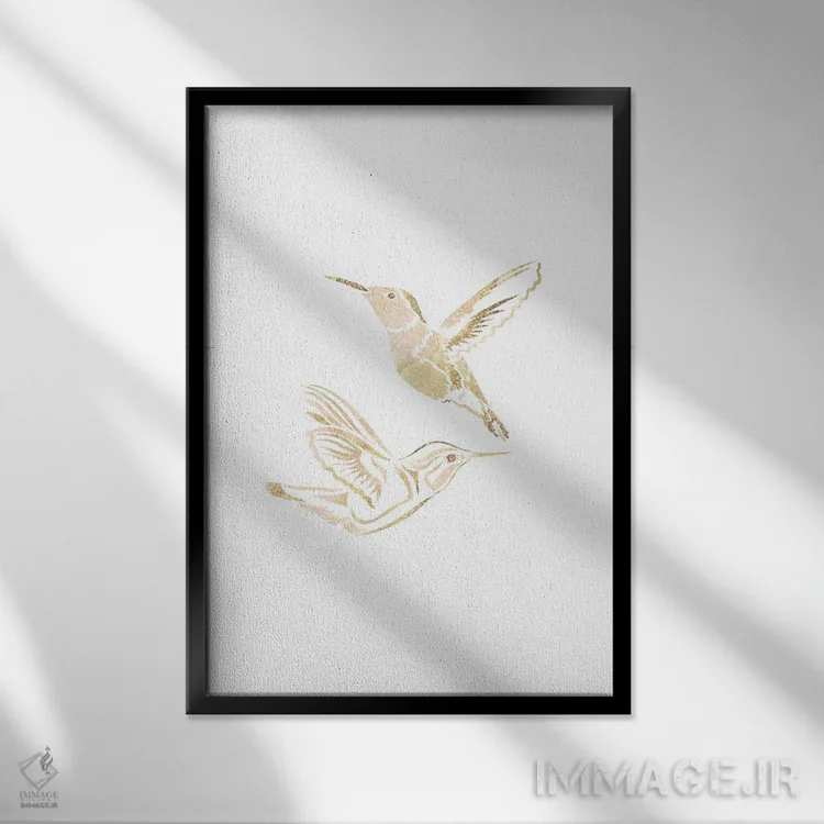 تابلو مدرن مرغ مگس خوار ۲: سیلوئت طلایی اثر سارا مانوفسکی - نمای قابدار مشکی