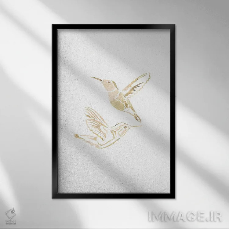 تابلو مدرن مرغ مگس خوار ۲: سیلوئت طلایی اثر سارا مانوفسکی - نمای قابدار مشکی