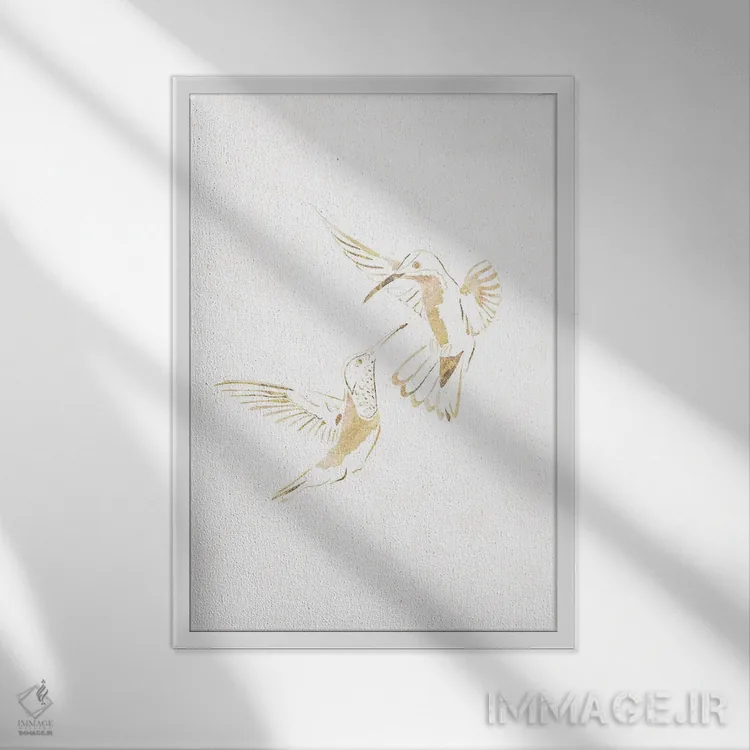 تابلو مدرن مرغ مگس خوار ۱: سیلوئت طلایی اثر سارا مانوفسکی - نمای قابدار سفید