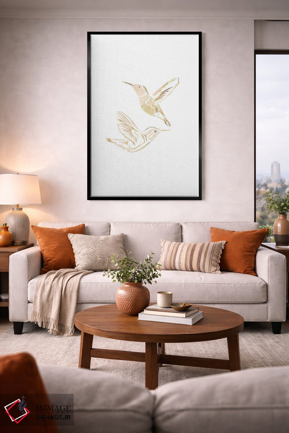 تابلو مدرن مرغ مگس خوار ۲: سیلوئت طلایی اثر سارا مانوفسکی - D3B