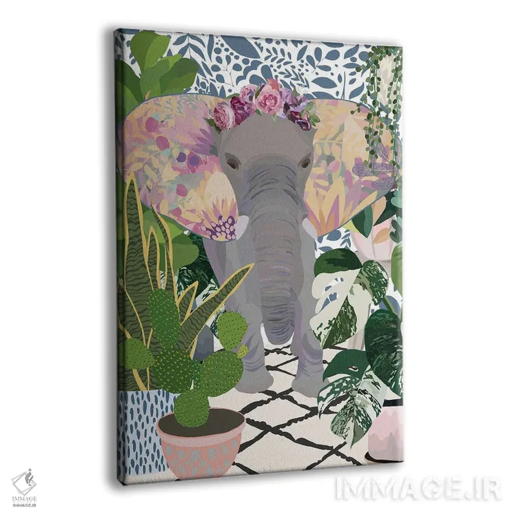 تابلو دکوراتیو فیل با گیاهان خانگی اثر سارا مانوفسکی - نمای پرسپکتیو محصول