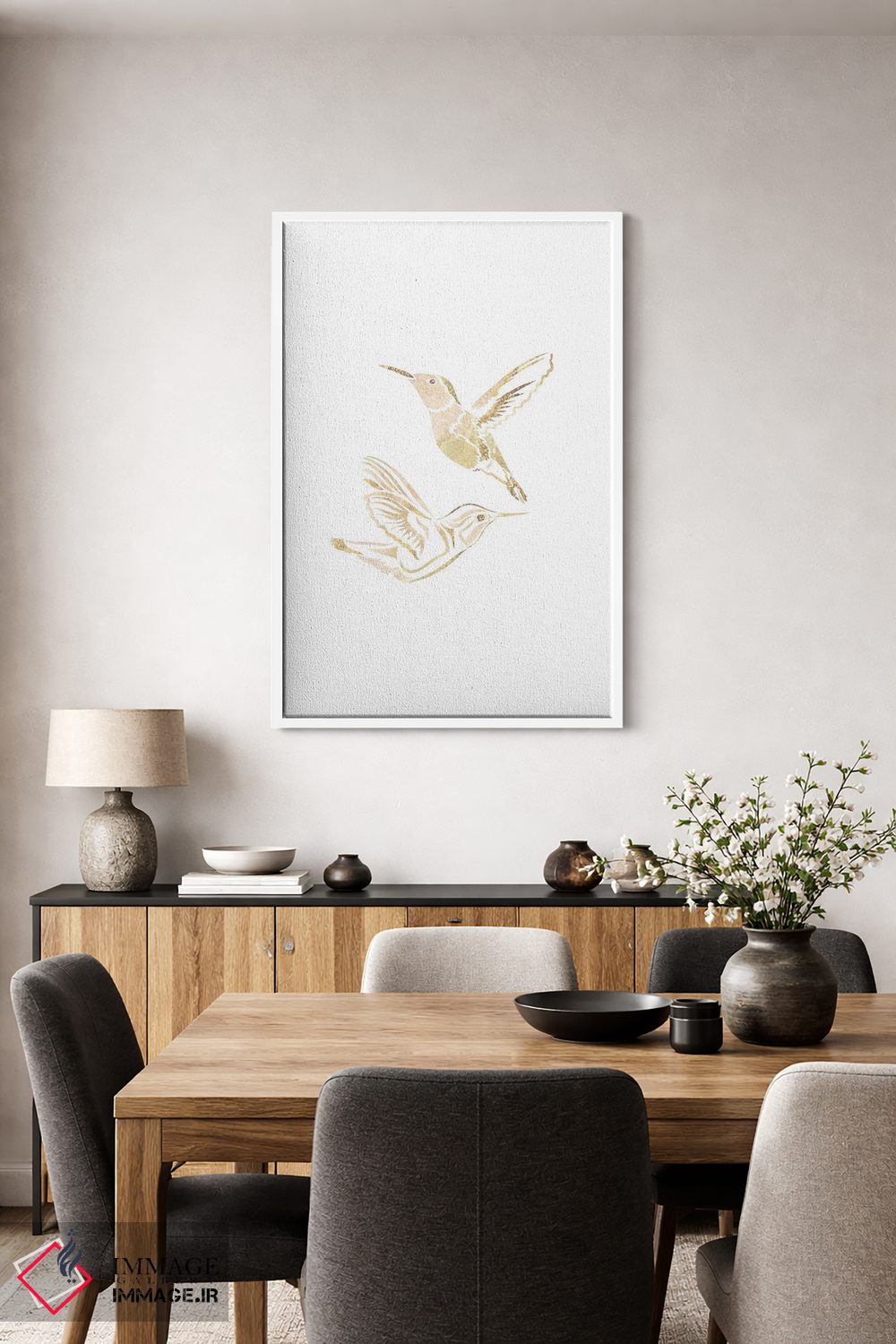 تابلو مدرن مرغ مگس خوار ۲: سیلوئت طلایی اثر سارا مانوفسکی - D4W