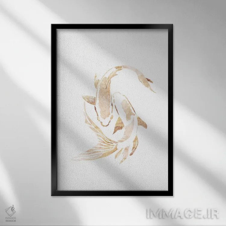 تابلو مدرن ماهی کوی ۲: سیلوئت طلایی اثر سارا مانوفسکی - نمای قابدار مشکی