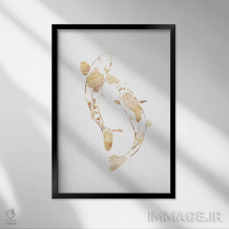 تابلو مدرن ماهی کوی ۱: سیلوئت طلایی اثر سارا مانوفسکی - نمای قابدار مشکی