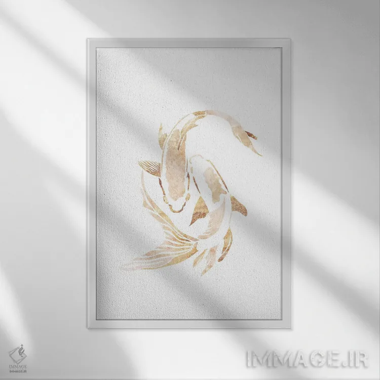 تابلو مدرن ماهی کوی ۲: سیلوئت طلایی اثر سارا مانوفسکی - نمای قابدار سفید
