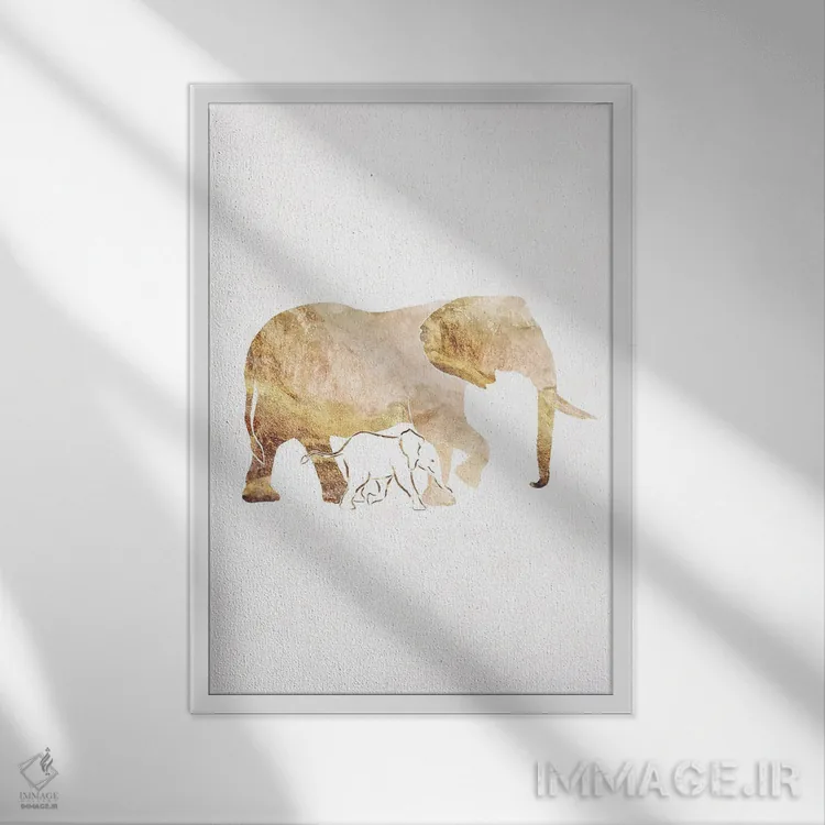 تابلو مدرن فیل ۱: سیلوئت طلایی اثر سارا مانوفسکی - نمای قابدار سفید