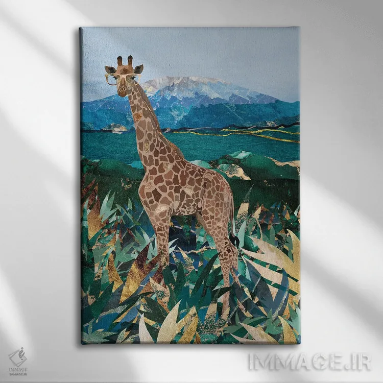 تابلو دکوراتیو زرافه در علفزارها اثر سارا مانوفسکی - نمای روبهرو روی دیوار