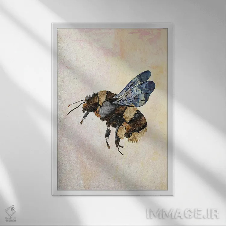 تابلو دکوراتیو زنبور آبرنگی فلزی ۱ اثر سارا مانوفسکی - نمای قابدار سفید