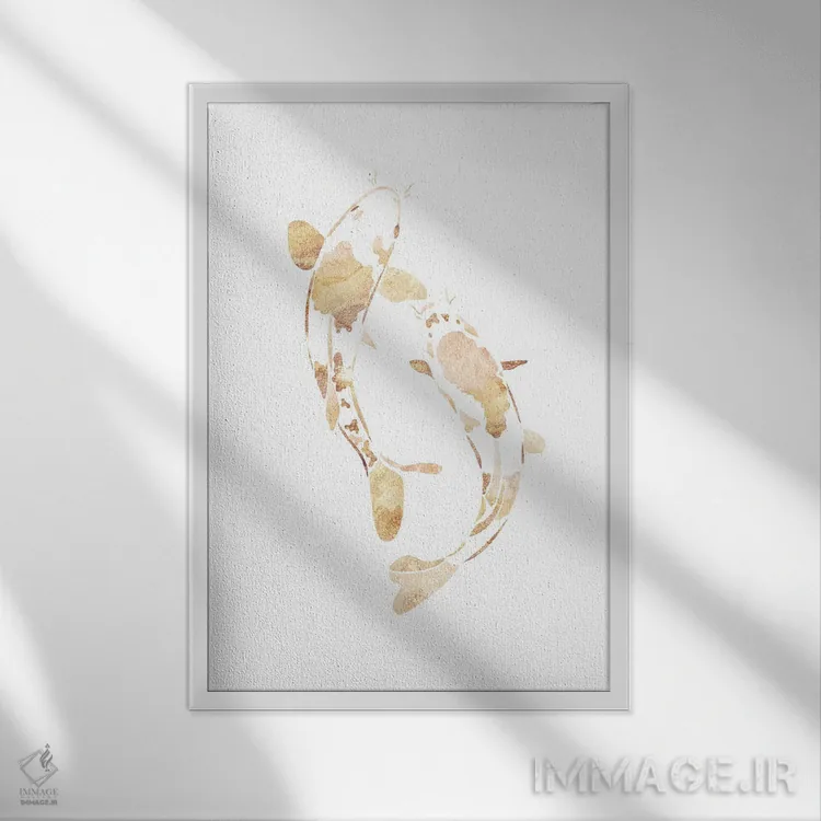 تابلو مدرن ماهی کوی ۱: سیلوئت طلایی اثر سارا مانوفسکی - نمای قابدار سفید