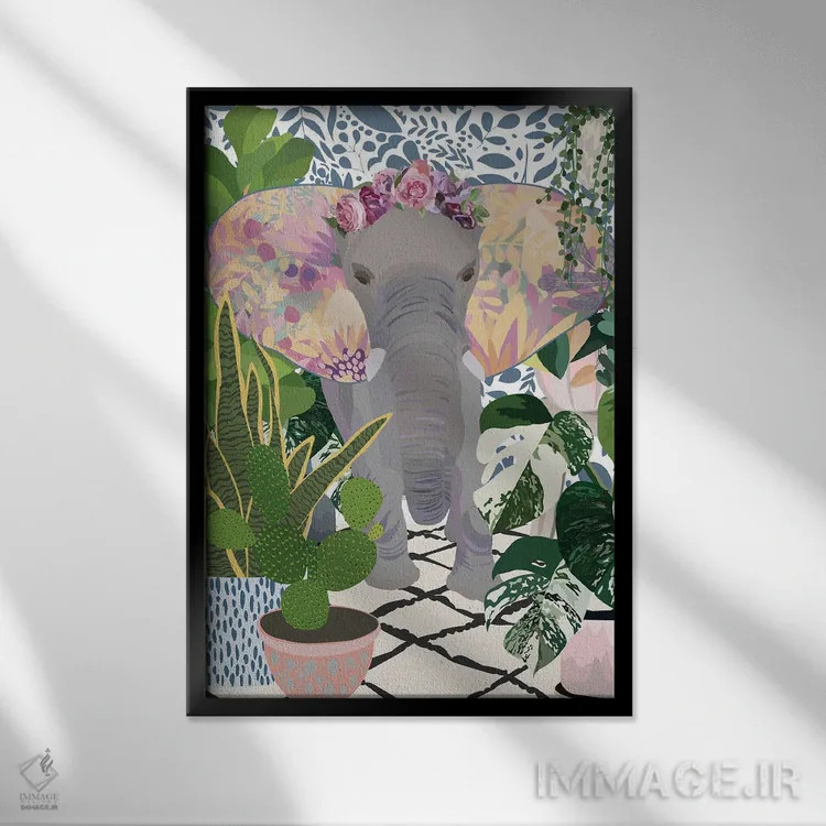 تابلو دکوراتیو فیل با گیاهان خانگی اثر سارا مانوفسکی - نمای قابدار مشکی