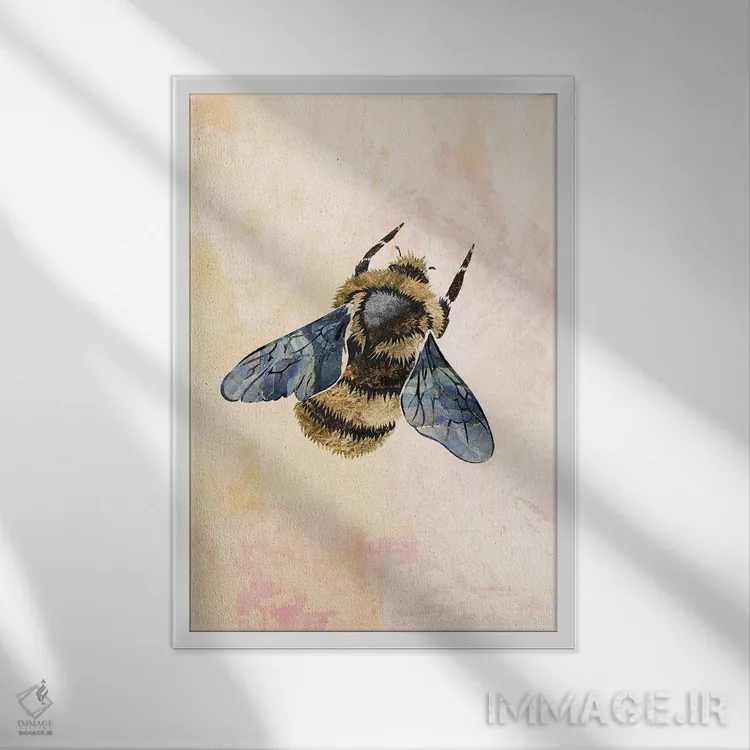 تابلو دکوراتیو زنبور آبرنگی فلزی ۲ اثر سارا مانوفسکی - نمای قابدار سفید