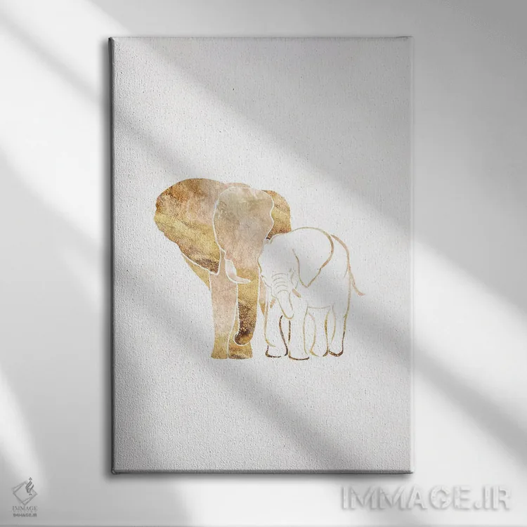 تابلو مدرن فیل ۲: سیلوئت طلایی اثر سارا مانوفسکی - نمای روبهرو روی دیوار