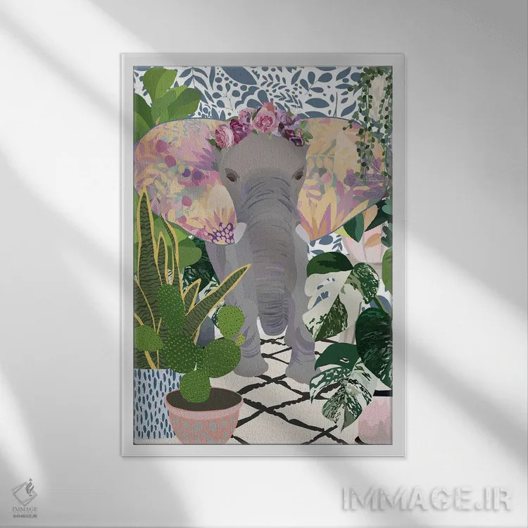 تابلو دکوراتیو فیل با گیاهان خانگی اثر سارا مانوفسکی - نمای قابدار سفید