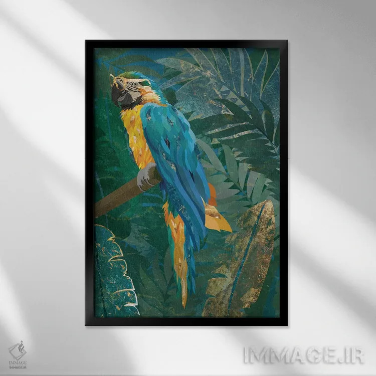 تابلو دکوراتیو ماکائو در جنگل اثر سارا مانوفسکی - نمای قابدار مشکی