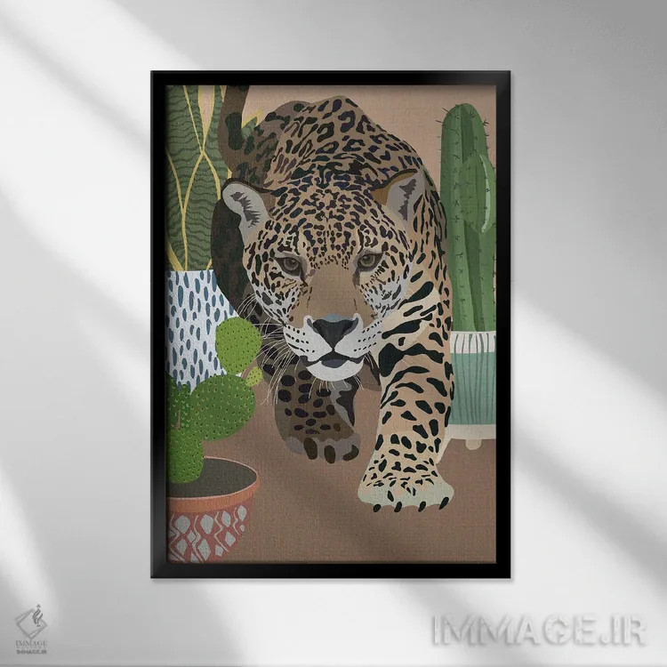 تابلو دکوراتیو پلنگ کاکتوس اثر سارا مانوفسکی - نمای قابدار مشکی