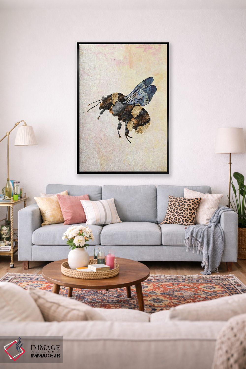 تابلو دکوراتیو زنبور آبرنگی فلزی ۱ اثر سارا مانوفسکی - D1B