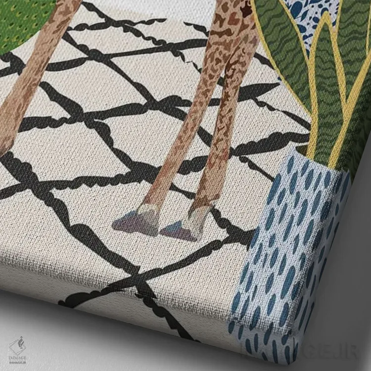 تابلو دکوراتیو زرافه با گیاهان خانگی اثر سارا مانوفسکی - نمای نزدیک بافت بوم