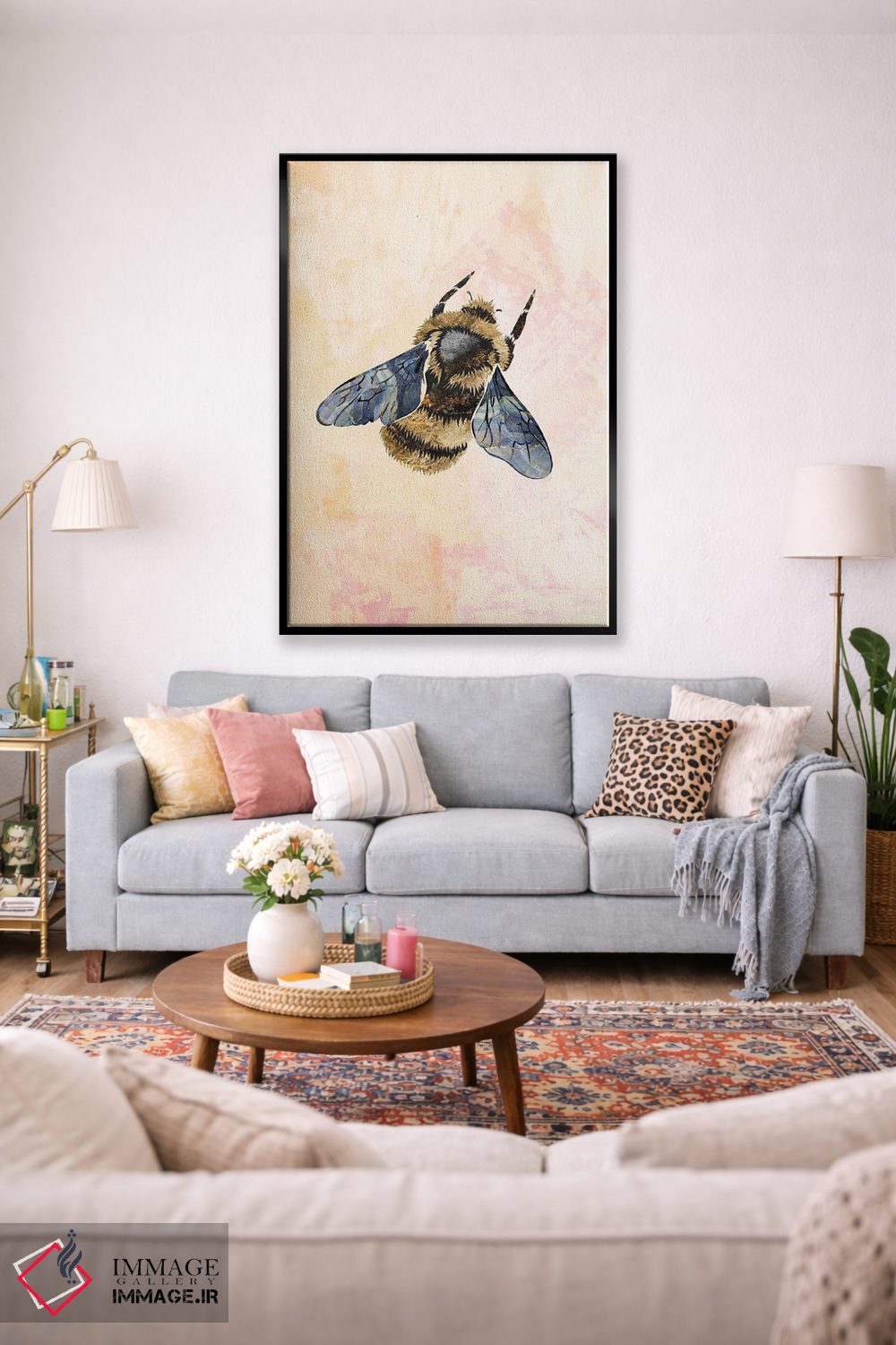 تابلو دکوراتیو زنبور آبرنگی فلزی ۲ اثر سارا مانوفسکی - D1B
