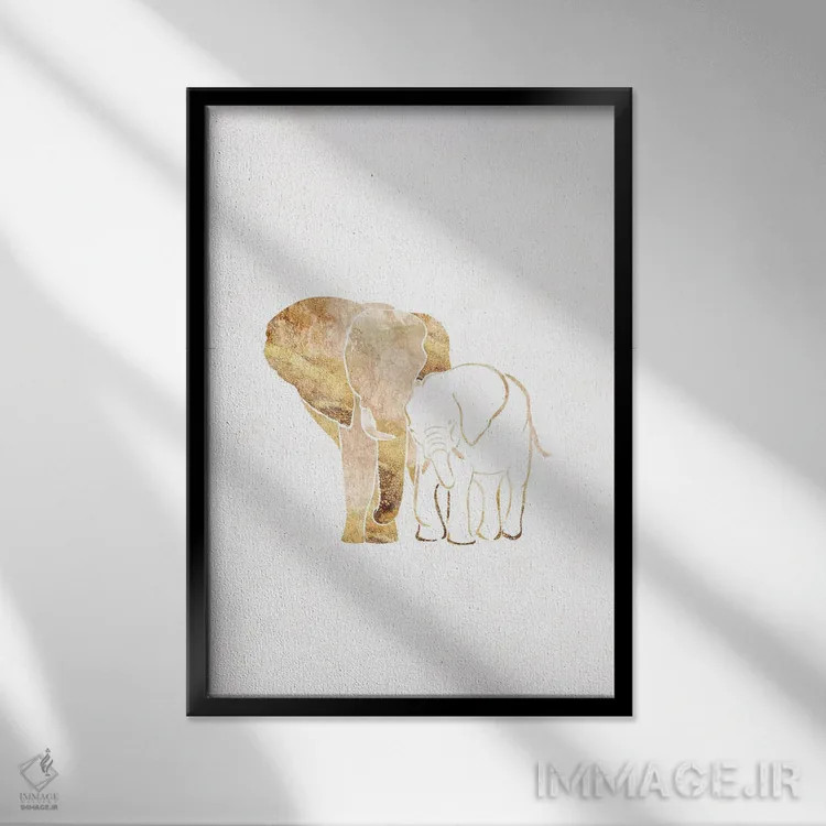 تابلو مدرن فیل ۲: سیلوئت طلایی اثر سارا مانوفسکی - نمای قابدار مشکی