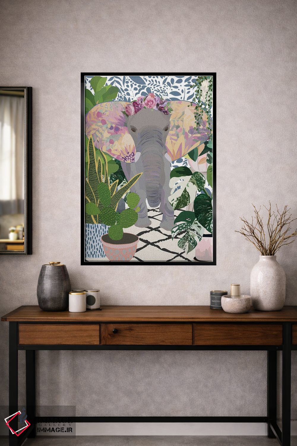 تابلو دکوراتیو فیل با گیاهان خانگی اثر سارا مانوفسکی - D1B